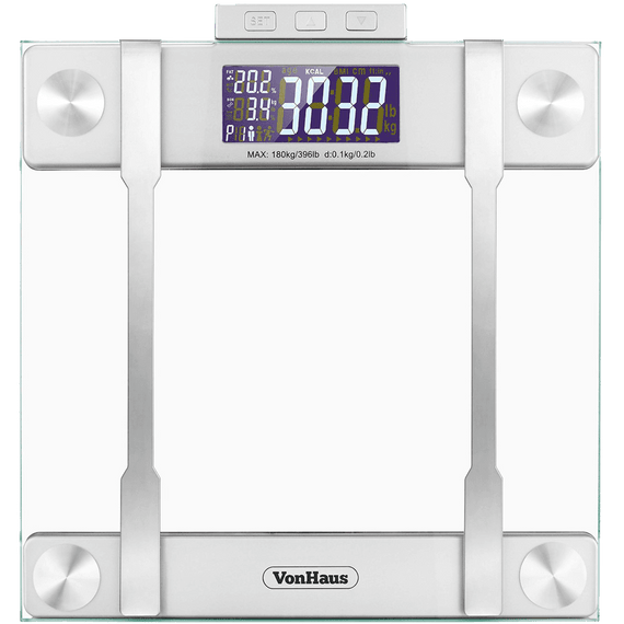 VonHaus Body Fat Scales 400lb Weight Capacity Hydration Monitor Composition Analyser Bathroom Scales